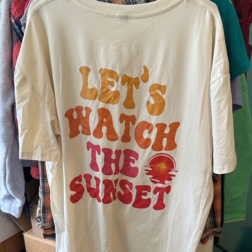 Cream Graphic Tee with Sunset Print